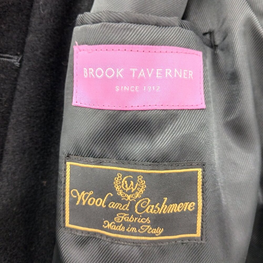 Brook Taverner Wool Cashmere Overcoat Black BURLINGTON Made In Italy Size 8 - Picture 9 of 14